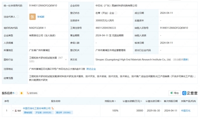 中國石化成立高端材料研究院，注冊資本3億元聚焦工程和技術研究與試驗發展